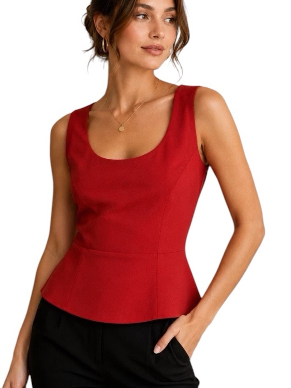 rag & bone Red Sleeveless Scoop Neck Pleated Zip Blouse Top, Women's 4